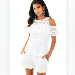 Lilly Pulitzer White Lace Cold Shoulder Blouse